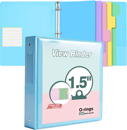 3 Ring Binder 1.5 inch，Cute Binder Organizer with 5 Tab Dividers Fits 175 Sheets of 8.5x11 Paper,Customizable Clear Cover with Inside Pockets,Aesthetic 1.5" Three Ring Binders for School Office,Purple
