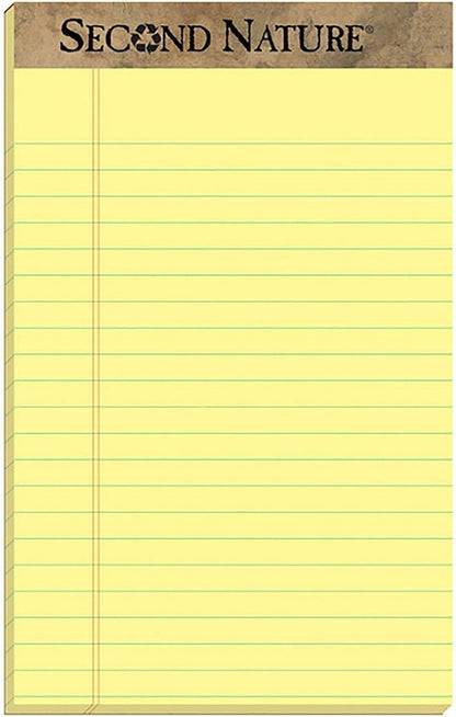 TOPS Second Nature 100% Recycled Legal Pad, 5 x 8 Inches, Perforated, Canary, Narrow Rule, 50 Sheets per Pad, 12 Pads per Pack (74840)