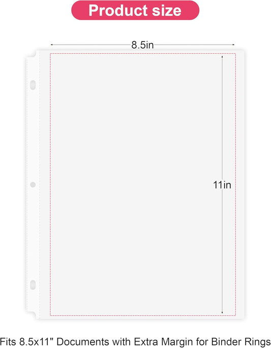 Sheet Protectors 50 Pack | Fits 8.5x11 Paper & 3-Ring Binders | Glare-Reducing Textured Surface with Reinforced Edges | Acid-Free Top-Loading for Home, School & Office