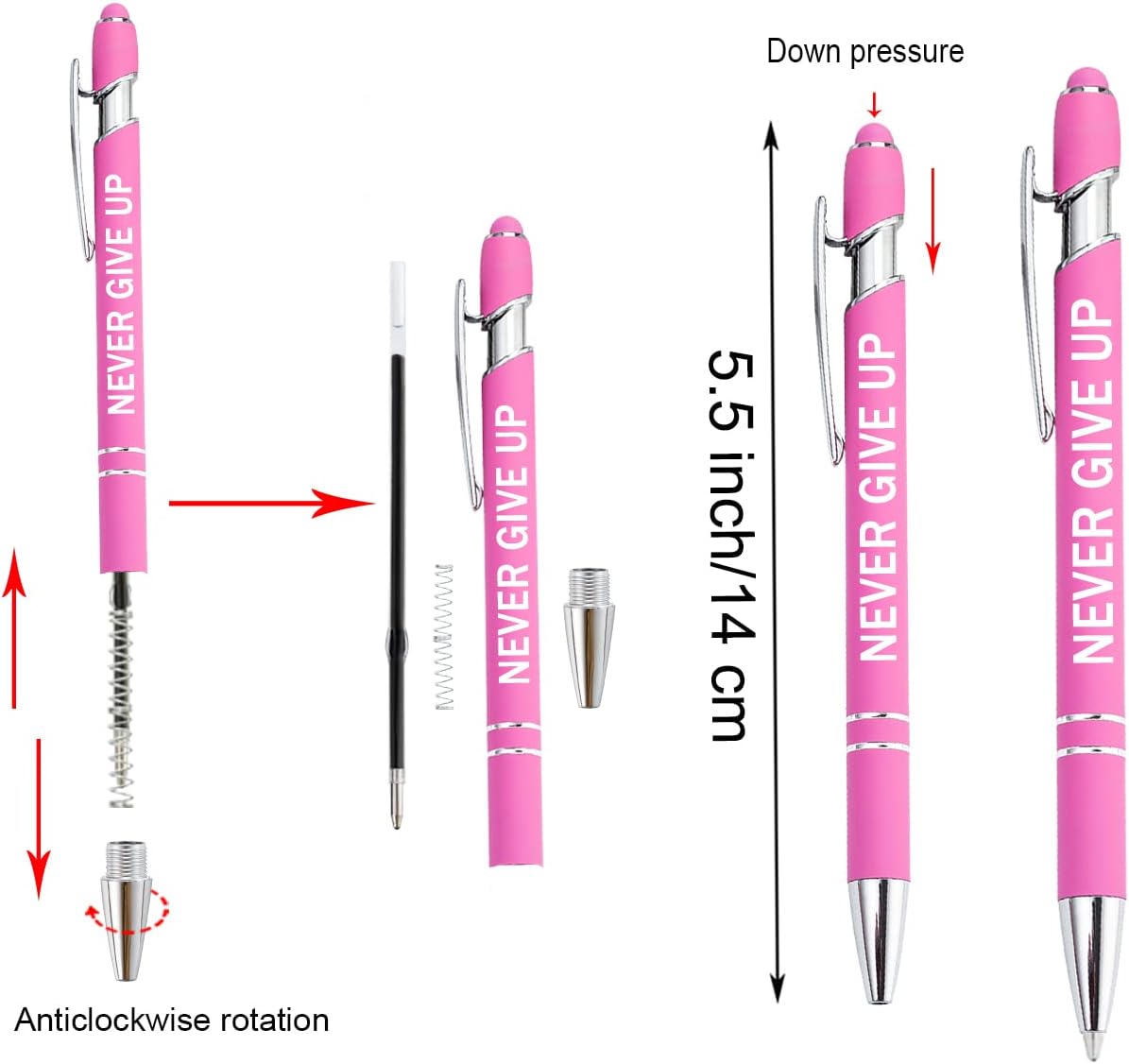 PASISIBICK 3.86 in Blue Ink Refills for Ballpoint Pen with Stylus Tip, Soft Touch Click Pen, 2 in 1 Metal Pens, Medium Point(Pack of 40)