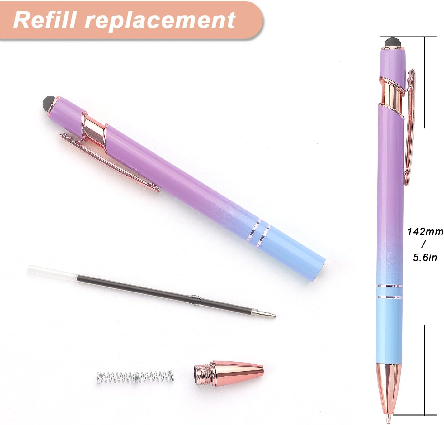 Bribobo 8 Pack Ballpoint Pen 2-in-1 Stylus Retractable Ballpoint Pen with Stylus tip, Metal Stylus Pen for Touch Screens, 1.0 mm Black Ink