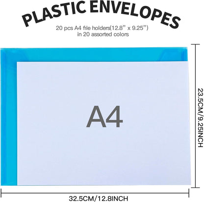 LEOBRO Plastic File Folders for Documents, 6 PCS Plastic Envelopes, Reusable Clear File Folders File Bags Document Holder, A4 Size