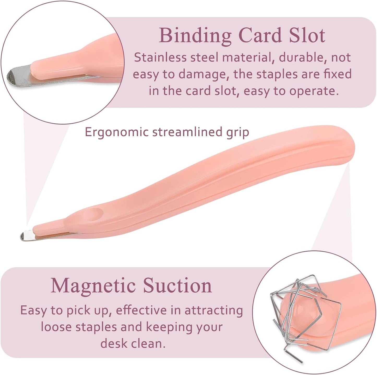 Professional Staple Remover Tool, Magnetic Tip Design Facilitates Collection of Staples, Staple Remover Stick for Home, School, and Office, Purple