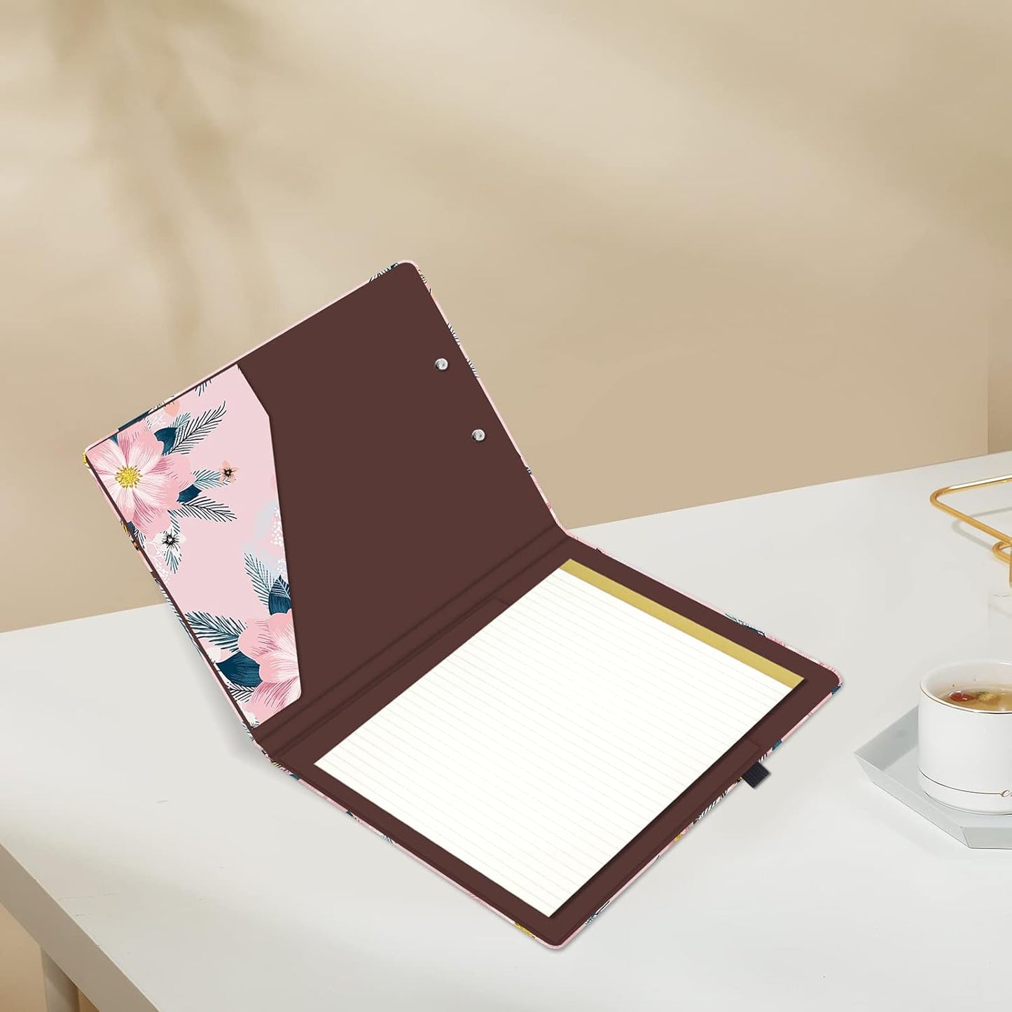 Hongri Clipboard Folio with Refillable Lined Notepad and Interior Storage Pocket for Students, Classroom, Office, Women, Man, Cute Custom Pattern, Size 12.8 x 9.2 in, Classic Flower