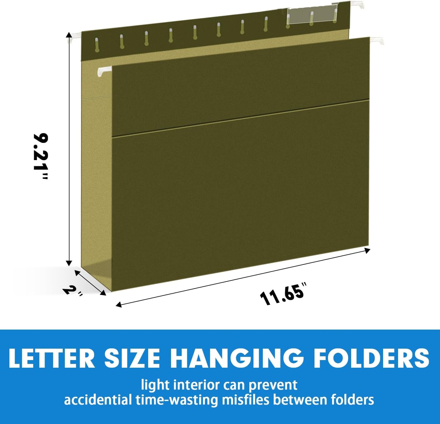 Hanging File Folders, RAZCC 60 Pack Reinforced Hanging Folders Letter Size, Designed for Bulky Files, Filing Cabinet, Adjustable Tabs, Green