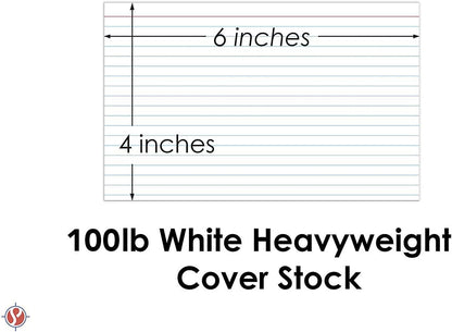Ruled Index Cards, On 100lb Heavyweight Thick White Cover Stock. "100 per pack" (5 x 8)