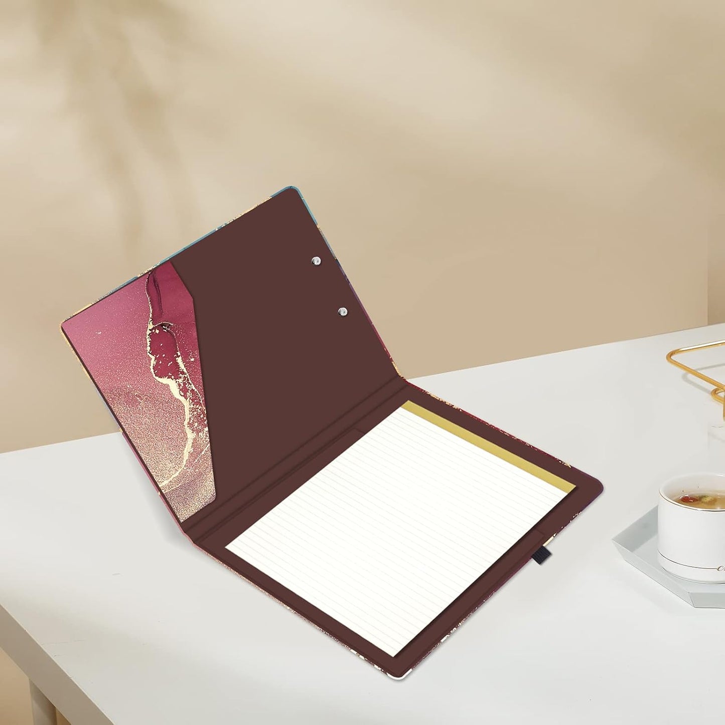 Hongri Clipboard Folio with Refillable Lined Notepad and Interior Storage Pocket for Students, Classroom, Office, Women, Man, Cute Custom Pattern, Size 12.8 x 9.2 in, Classic Flower