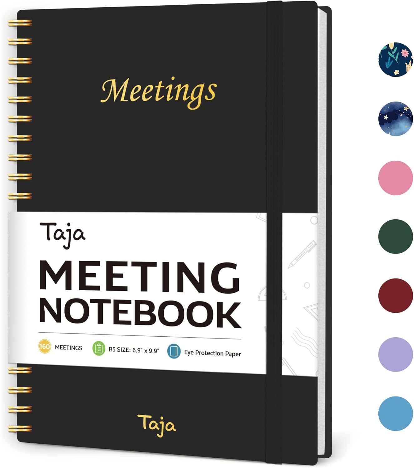 Taja Meeting Notebook for Work Organization - Work Planner Notebook with Action Items, Agenda Planner for Note Taking, 160 Pages (6.9" X 9.9") Project Organizer for Men & Women - Blue