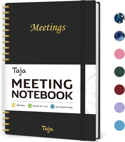 Taja Meeting Notebook for Work Organization - Work Planner Notebook with Action Items, Agenda Planner for Note Taking, 160 Pages (6.9" X 9.9") Project Organizer for Men & Women - Blue