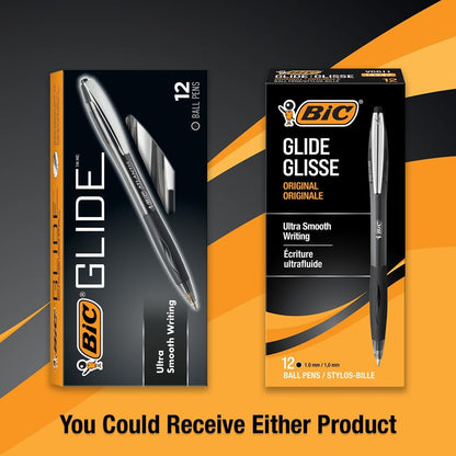 BIC Glide Black Retractable Ballpoint Pens, Medium Point (1.0mm), 12-Count Pack, Ultra Smooth Writing Black Pens
