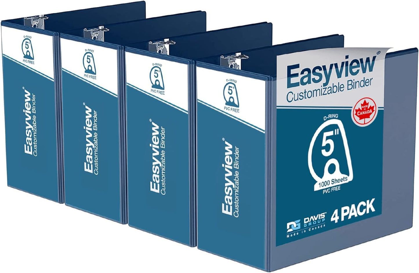 Easyview Premium 3-Ring Binders with Clear-View Covers and D Rings, Binders for School or Office, 5 Inch, Pack of 4, White