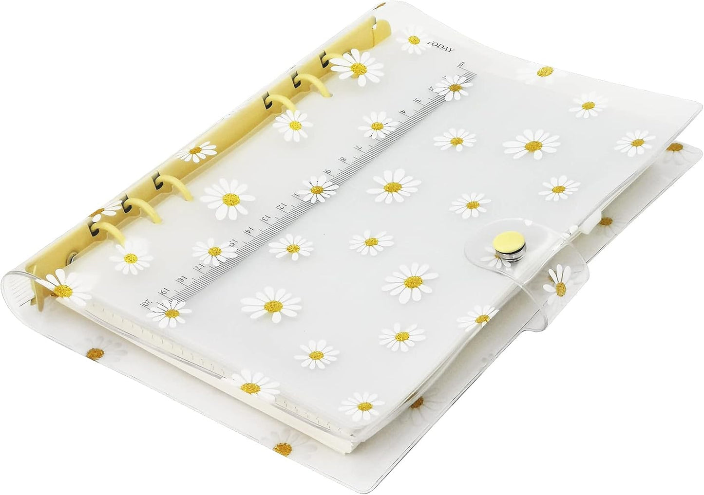 A6 A5 6-Holes Colorful PVC Cover Round Ring View Binder with Snap Button Closure File Folder for Loose Leaf Sheet Protectors Notebook Refill (Pink Daisy, A5 Mini Set) - Colors B
