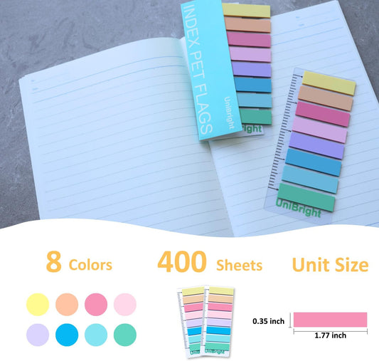 400pcs Sticky Tabs for Books, Transparent Writable Page Markers with 4 Inch Ruler, Strong Sticky Index Tabs for Bible, Notebook, Office & School, Multi Color Mini Sticky Notes