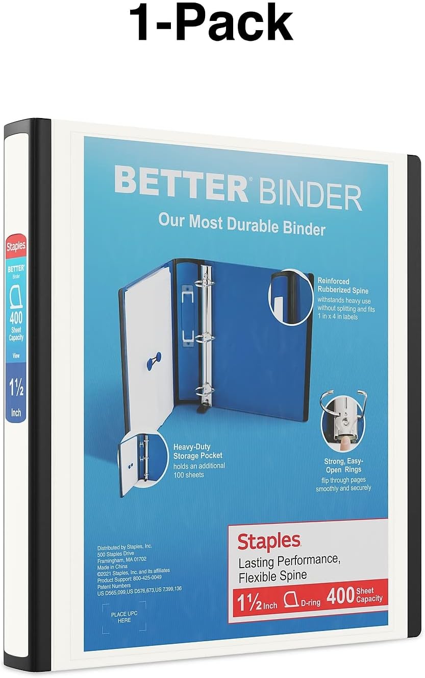 Staples Better Binder 2-Inch D-Ring View Binder, Reinforced Spine, Holds Up to 540 Sheets, Teal, for Office & School