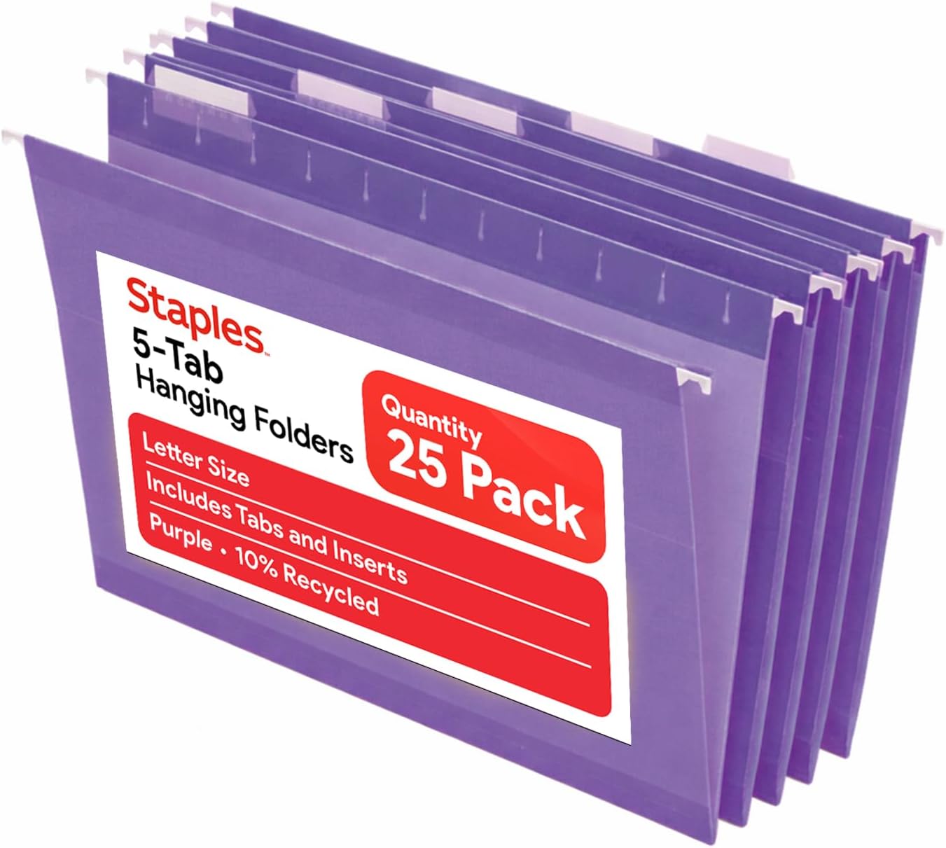 Staples Hanging File Folders, Letter Size, Blue, 5‑Tab, 1/5‑Cut Tabs, Includes Tabs & Inserts – 25/Pack
