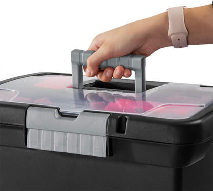 Sterilite 4-Pack Portable File Box, Stackable Container for Letter Hanging Folders, Black - Paper Document Plastic Storage Organizer with Latching Lid for Home, Office, and Dorm Organization