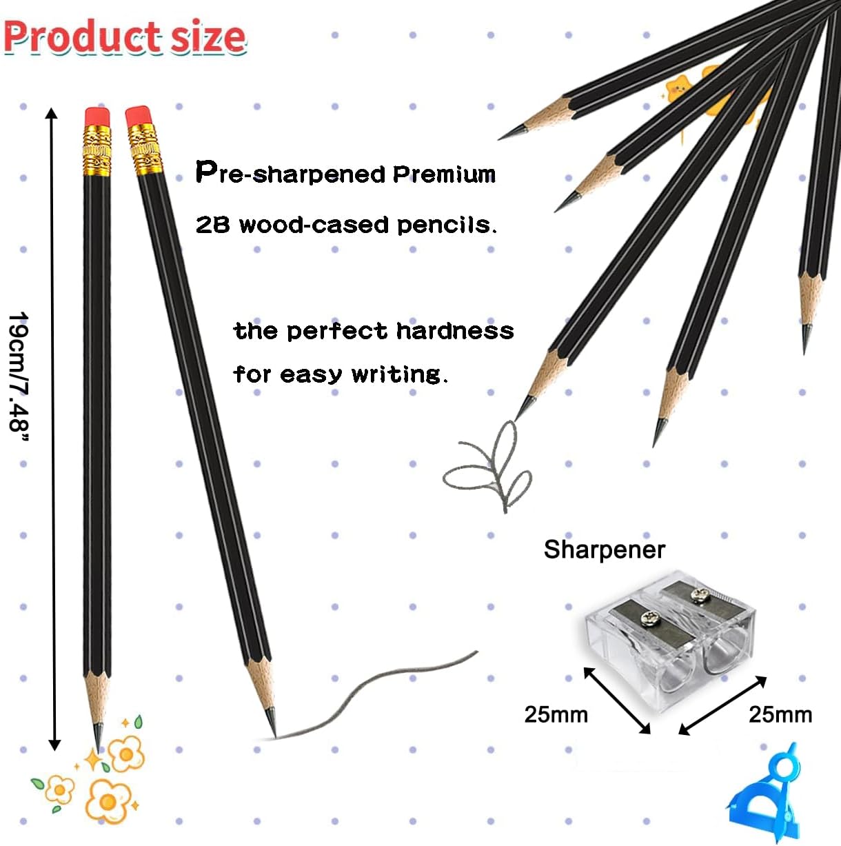 Adhere 25pcs Woodcase Pencils with Eraser Premium Pre-Sharpened Hexagon Graphite 2B pencils ideal for home, office writing including a Free Sharpener(Pink・25pcs)