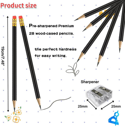 Adhere 25pcs Woodcase Pencils with Eraser Premium Pre-Sharpened Hexagon Graphite 2B pencils ideal for home, office writing including a Free Sharpener(Pink・25pcs)