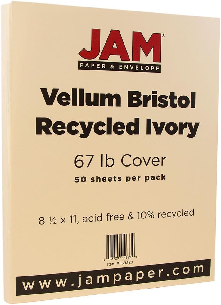 JAM PAPER Vellum Bristol 65lb Cardstock - 8.5 x 11 Coverstock - 147 gsm - Cream - 50 Sheets/Pack