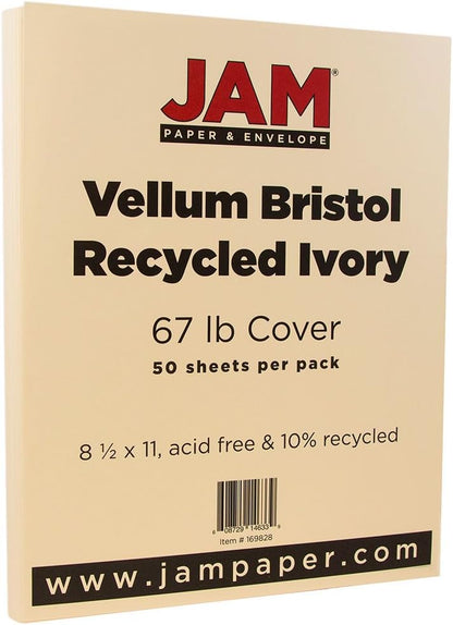 JAM PAPER Vellum Bristol 65lb Cardstock - 8.5 x 11 Coverstock - 147 gsm - Cream - 50 Sheets/Pack