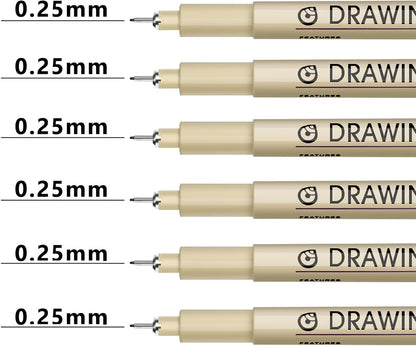 Muchcute Extra Fine Point Writing Pens:6 Black 0.25mm Ultra Thin Micron Pen 01 No Bleed Bible Journaling Study Supplies Annotation Smooth Waterproof Micro Line Tip Fineliner Gel Felt Ink Markers Stuff
