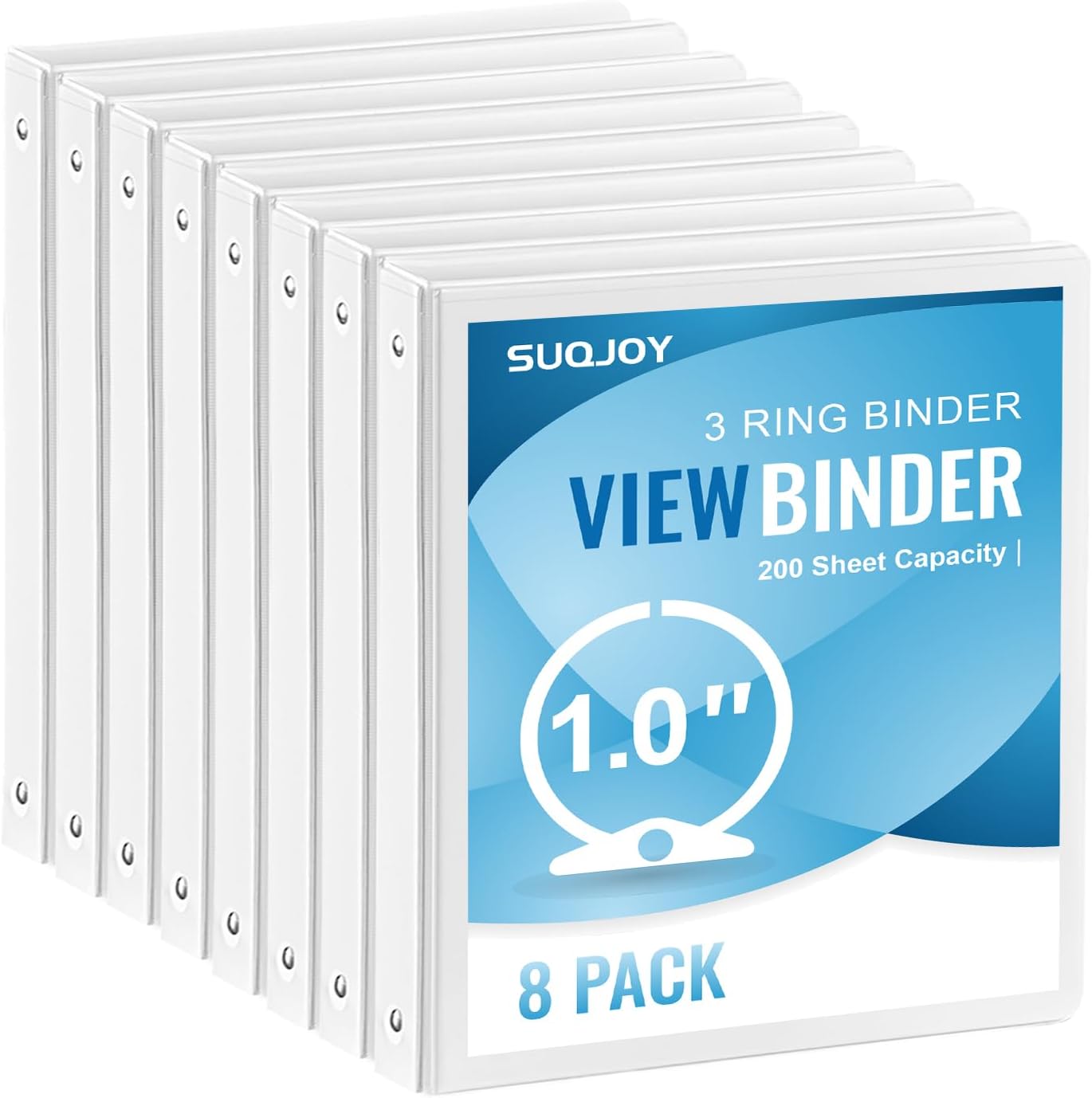 1/2 Inch 3-Ring Binder, 0.5-inch Round Ring Binder with 2 Inside Pockets, 12 Pack White Binders, Clear View CoverBinder Holds 8.5'' x 11''Paper for Office/Home/Back to School