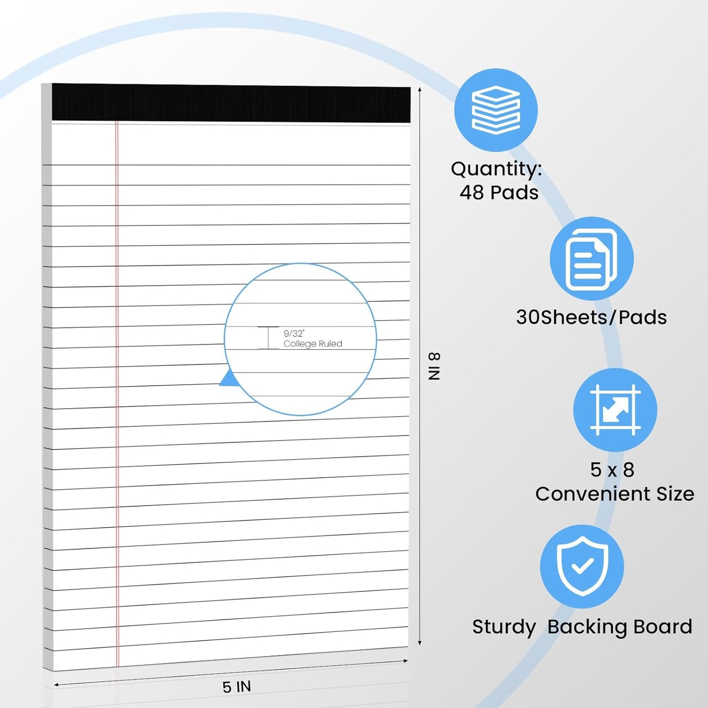 12 Pack Notepads 5x8, Small Legal Pads Narrow College Ruled, 30 Sheets/Pack, Perforated Notebook - White Note Pads for School, Memo, Note Taking, Teacher & Office Supplies, Writing Pads of Paper