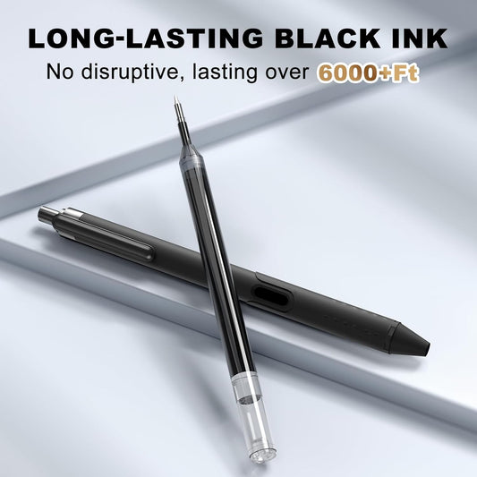 Gel Pens 0.7mm - 12 Pack Smooth Quick-Drying Retractable Black Ink for Journaling
