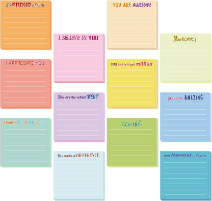 Yinder 48 Pcs Inspirational Sticky Notes Cute Motivational Sticky Notes Pad End of Year Employee Appreciation Gifts Bulk for Teacher Nurse Coworkers Office Supplies 3 x 3'' (Thank You,Dark Color)