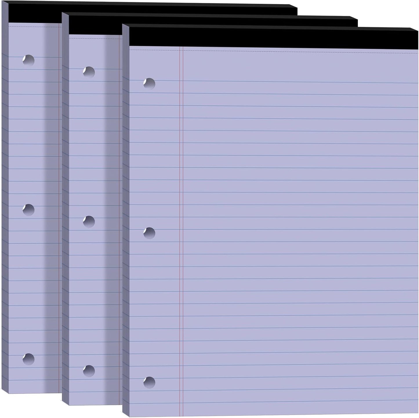 Legal Pads 8.5x11, White Notepads 8.5x11, Wide Ruled Lined with 3 Hole Punch, Loose Leaf Notebook Paper for 3 Ring Binders, 3 Pack, 30 Sheets/Pack, Perforate for School, Office, Home