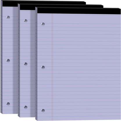 Legal Pads 8.5x11, White Notepads 8.5x11, Wide Ruled Lined with 3 Hole Punch, Loose Leaf Notebook Paper for 3 Ring Binders, 3 Pack, 30 Sheets/Pack, Perforate for School, Office, Home