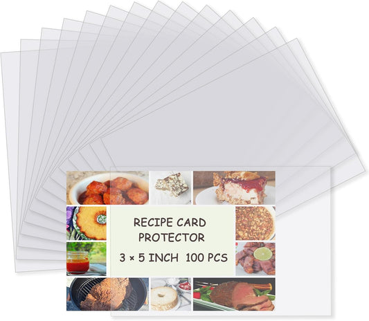 Recipe Card Protectors, Recipe Card Covers Index Card Sleeves Protect Recipes Kitchen Plastic Cookbook Sheet Protectors Cookbook Page Sleeve - 100 Count 4×6 Inch