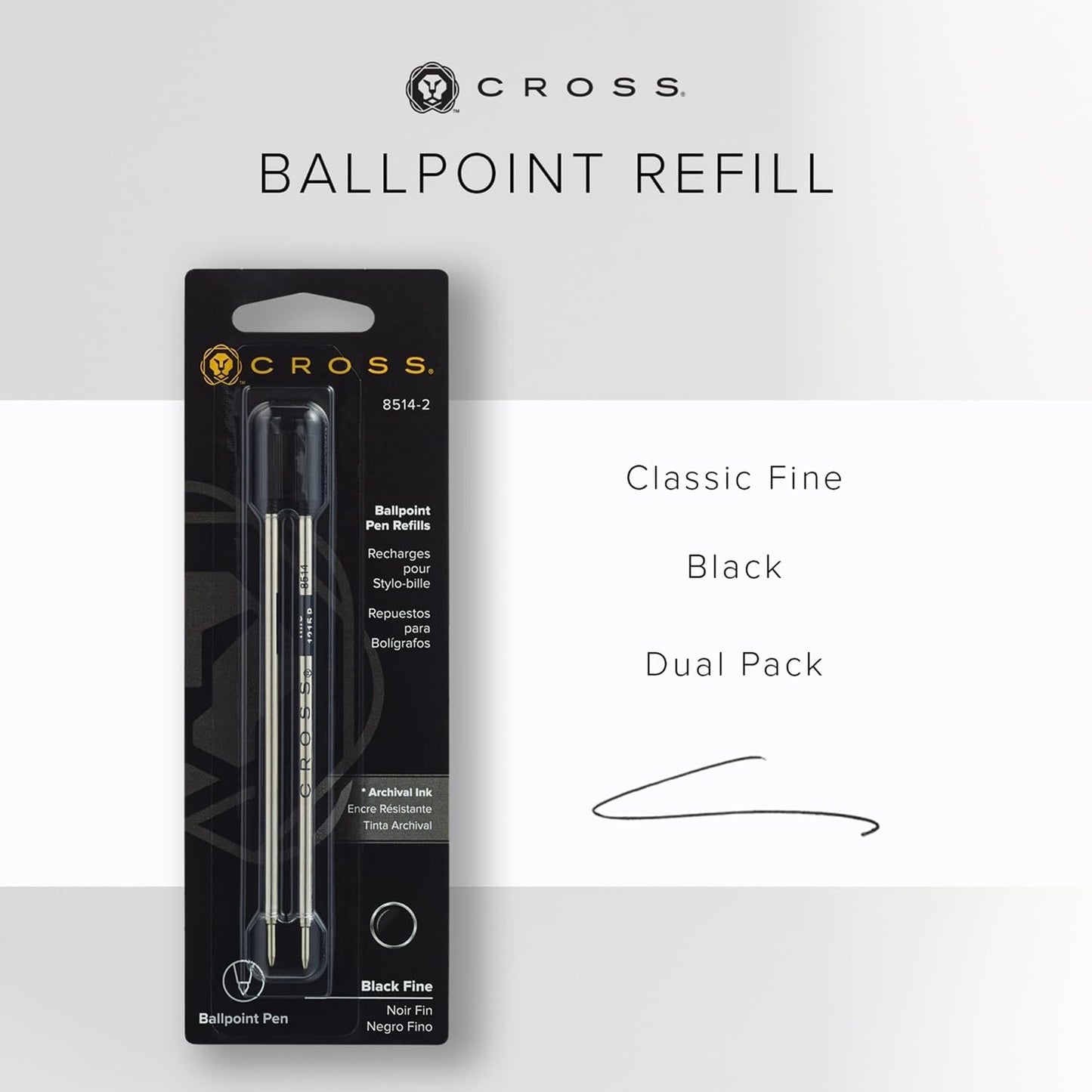 Cross Ballpoint Pen Refill - Black - Fine - 2-Pack - Refill for Consistent Ink Flow - Quick-Drying & Smudge-Free - Precision-Engineered - Crisp Lines & Signatures - 0.27 mm Width - Writes 2.7 Miles