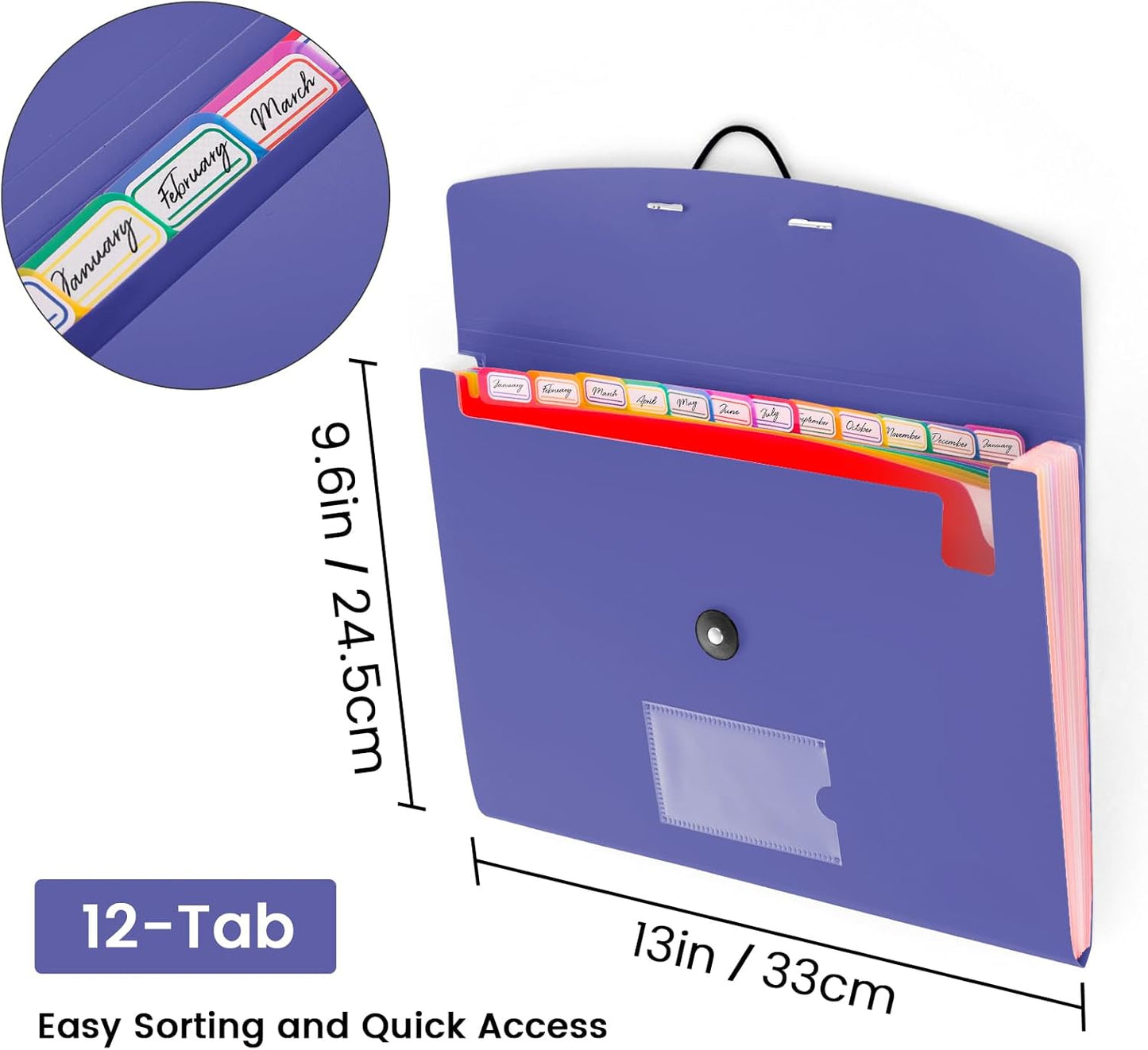 13 Pocket Accordion File Organizer with Elastic Closure, Expanding File Folder for Letter Size A4 Papers, Ideal for Home, Office Supplies, College Essentials - Purple