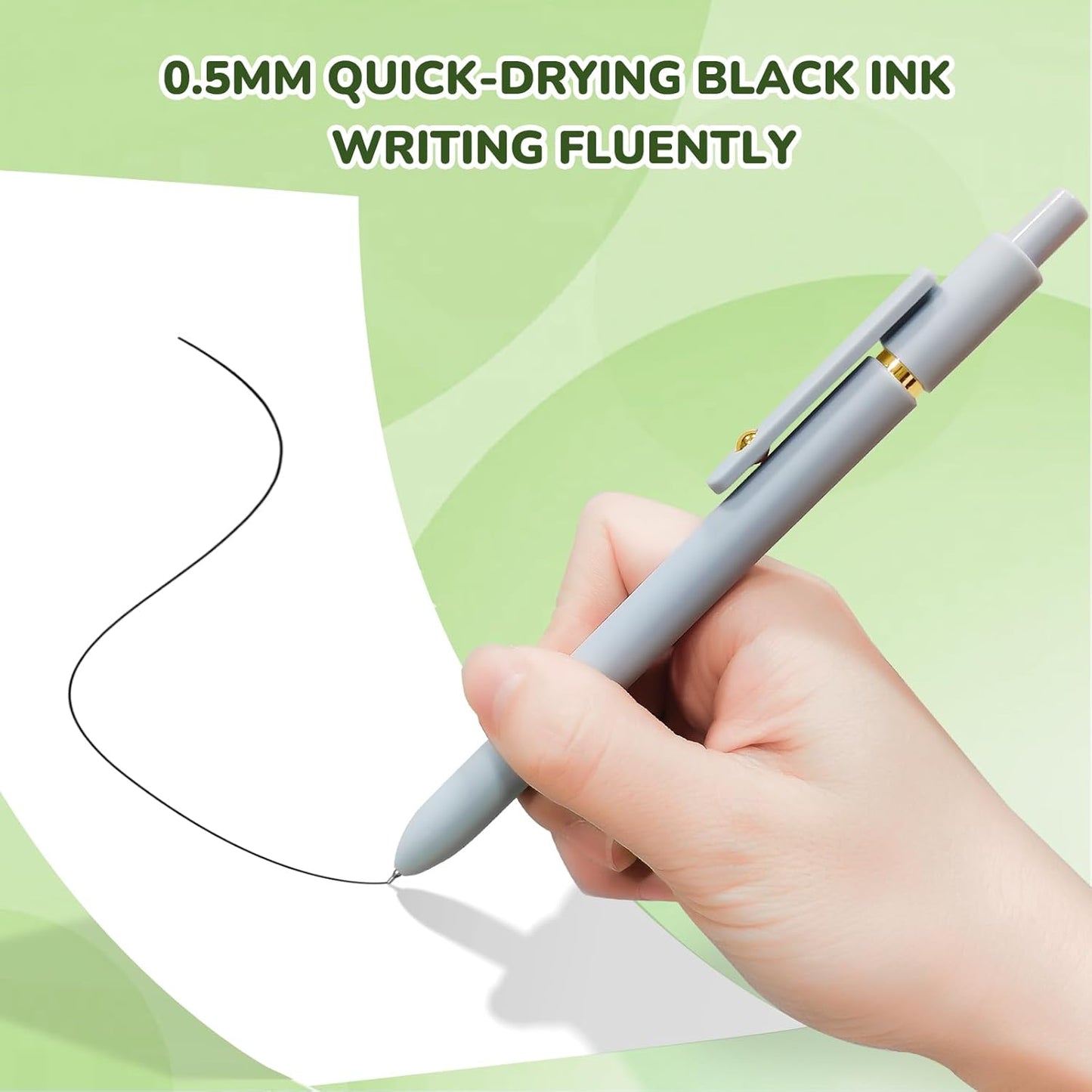 UIXJODO Gel Pens, 5 Pcs 0.5mm Black Ink Pens Fine Point Smooth Writing Pens with Silicone Grip, High-End Series Metal Clip Retractable Pens for Journaling Note Taking (Vintage)