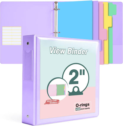 3 Ring Binder 1.5 inch，Cute Binder Organizer with 5 Tab Dividers Fits 175 Sheets of 8.5x11 Paper,Customizable Clear Cover with Inside Pockets,Aesthetic 1.5" Three Ring Binders for School Office,Purple