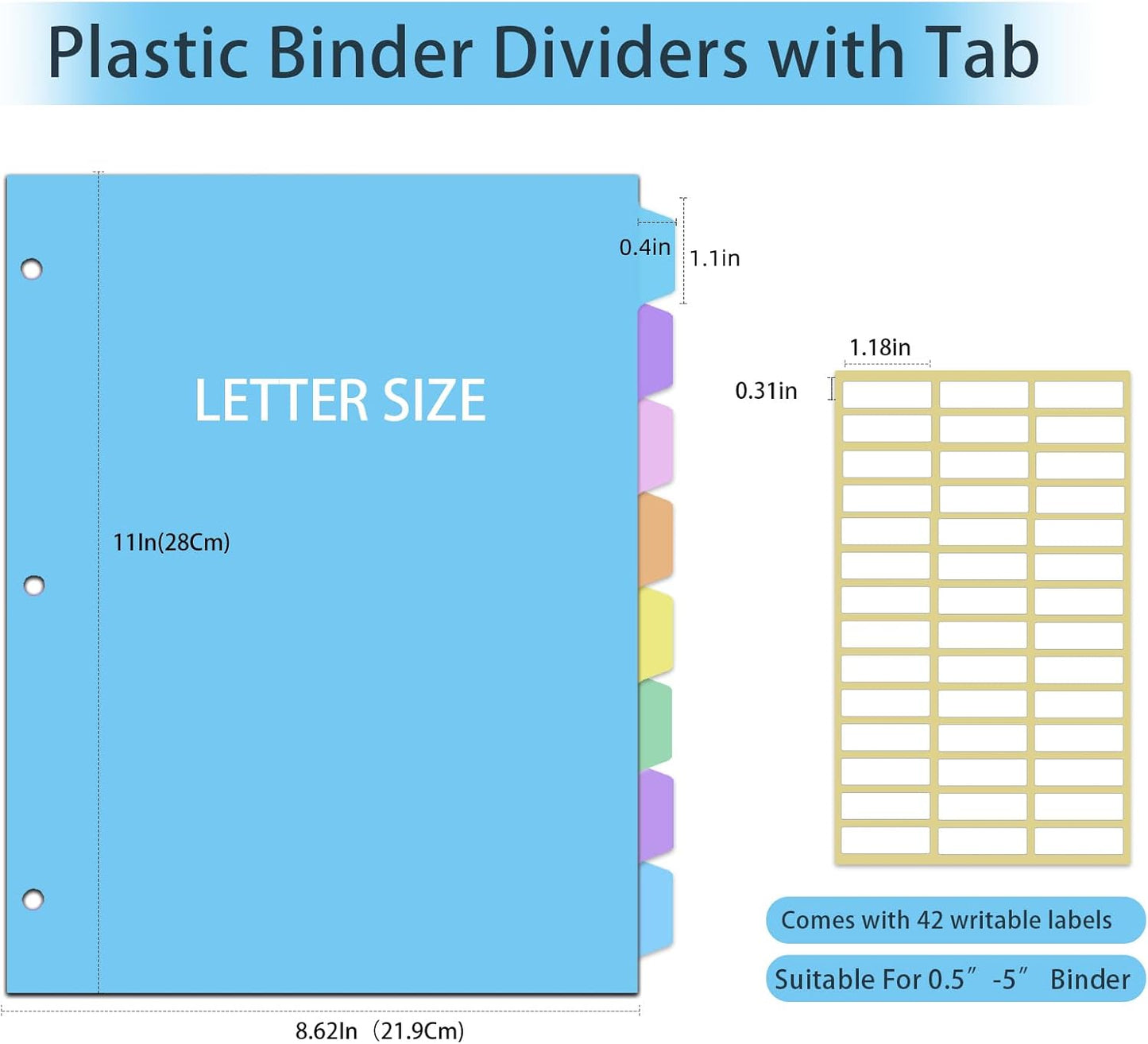 24Pcs/3 Sets Binder Dividers for 3 Ring Binder,8 Tab Binder Plastic Page dividers with Tab,8TAB Set,Multicolor