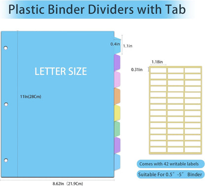 24Pcs/3 Sets Binder Dividers for 3 Ring Binder,8 Tab Binder Plastic Page dividers with Tab,8TAB Set,Multicolor