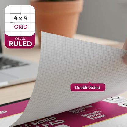 CADMUSPRO Graph Paper Pads 8.5x11 inch, 50 Sheets, Double-Sided, 80 GSM Quadrille Grid Math Notebook for students, Engineering Pad & Blueprint Drafting Paper, Architecture Sketch