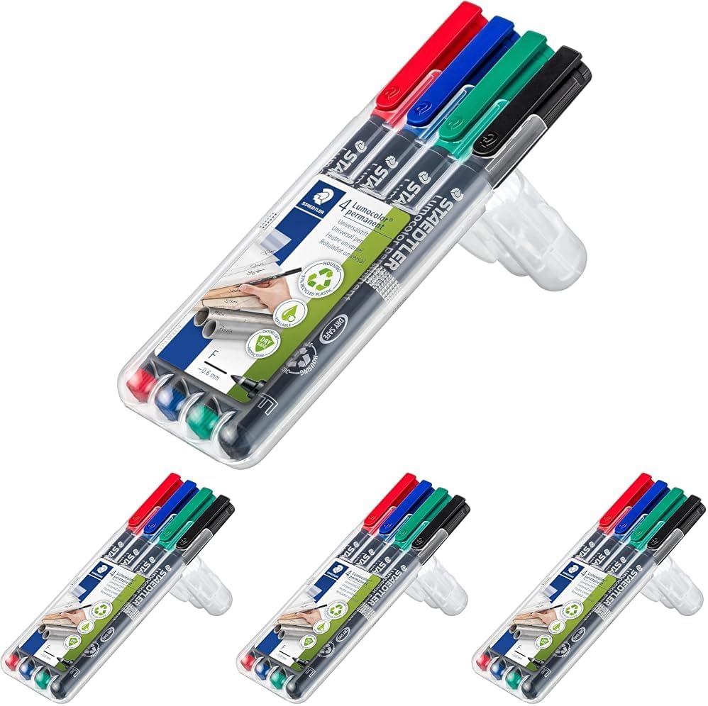 Staedtler 318-WP4 Lumocolor Permanent Universal Pens, Fine Point, 0.6mm, Assorted, 4 per Set