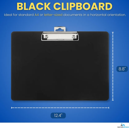 1InTheOffice Landscape Clipboard, Black Horizontal Clipboard, 8.8 x 12.4-inch, 2 Pack