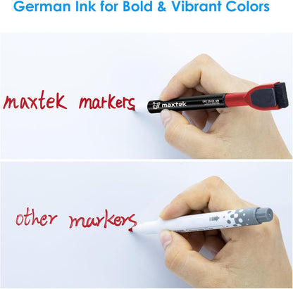 maxtek Magnetic Black Dry Erase Markers, 6 Count Fine Tip Whiteboard Markers with Eraser, Thin Markers Low Odor for Classroom, Office, Home