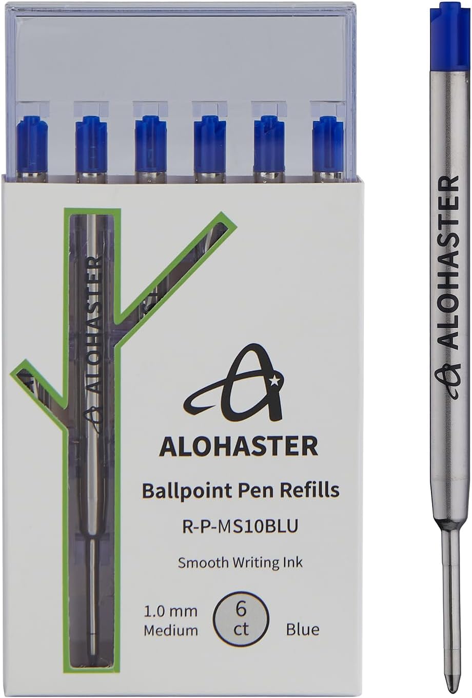 Alohaster Refills, for Parker Ballpoint Pens, Smooth Writing Ink, 1.0 mm, Blue, 6 Count