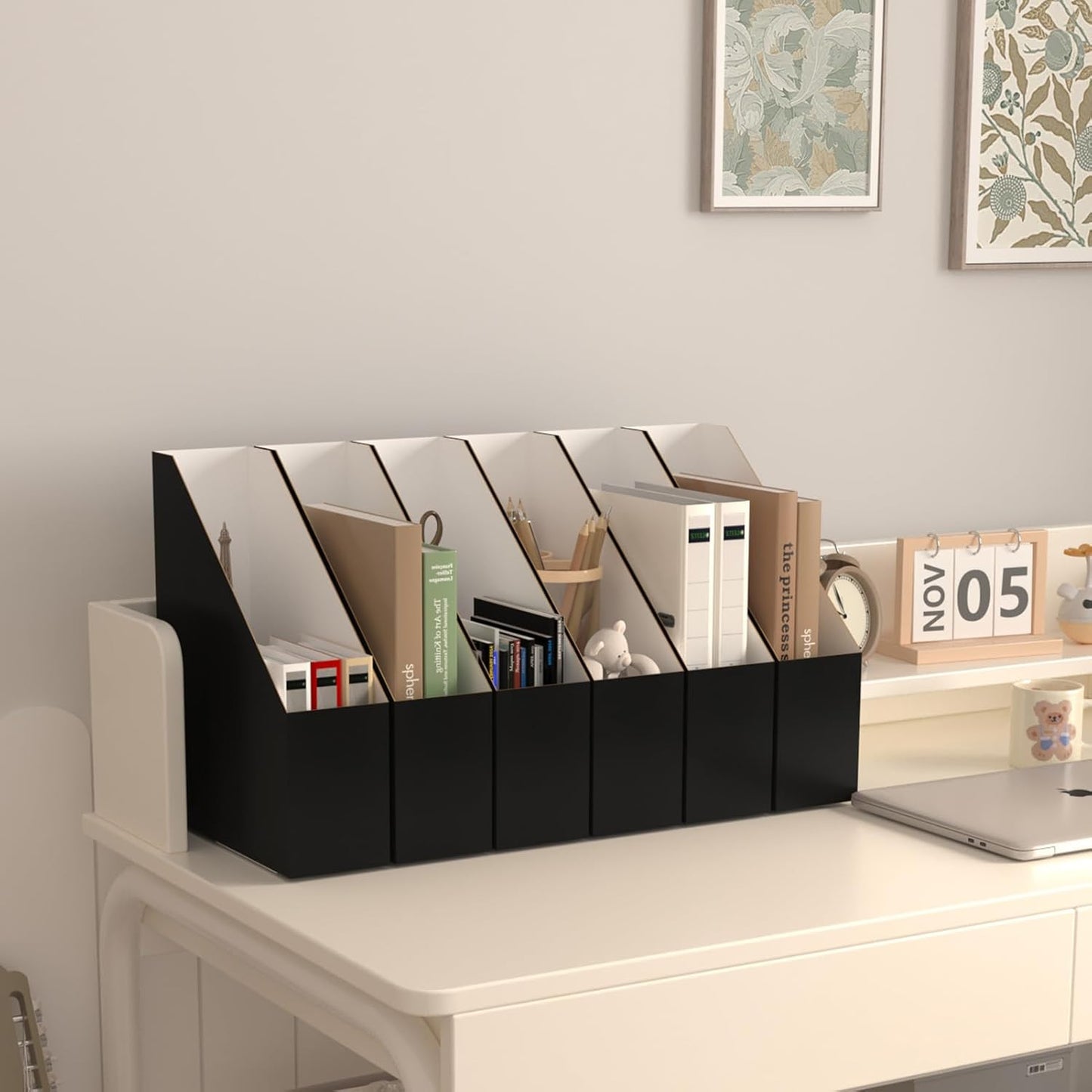 EXYGLO 12 Pack Brown Magazine File Holder, Cardboard Magazine Rack with Label, Foldable Storage Organizer Box for Book, Documents, 10x3.3x12 Inches
