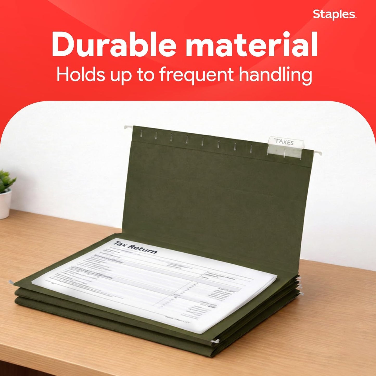 Staples Hanging File Folders, Legal Size, Straight‑Cut Tabs, Standard Green, Durable Filing Solution – 25/Box