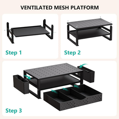 WALI Computer Monitor Stand for Desk, Adjustable Laptop Riser, Desk Monitor Stand Underneath Storage for Office, School Supplies (PTT001-B), 1 Pack, Black