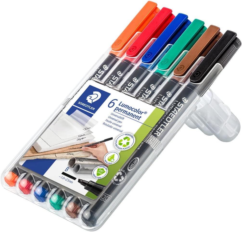 STAEDTLER Lumocolor Permanent Pen 317 Medium 1.0mm Line - Assorted Colours (Pack of 8) (317 WP8 ST), pack of 8