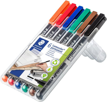 STAEDTLER Lumocolor Permanent Pen 317 Medium 1.0mm Line - Assorted Colours (Pack of 8) (317 WP8 ST), pack of 8