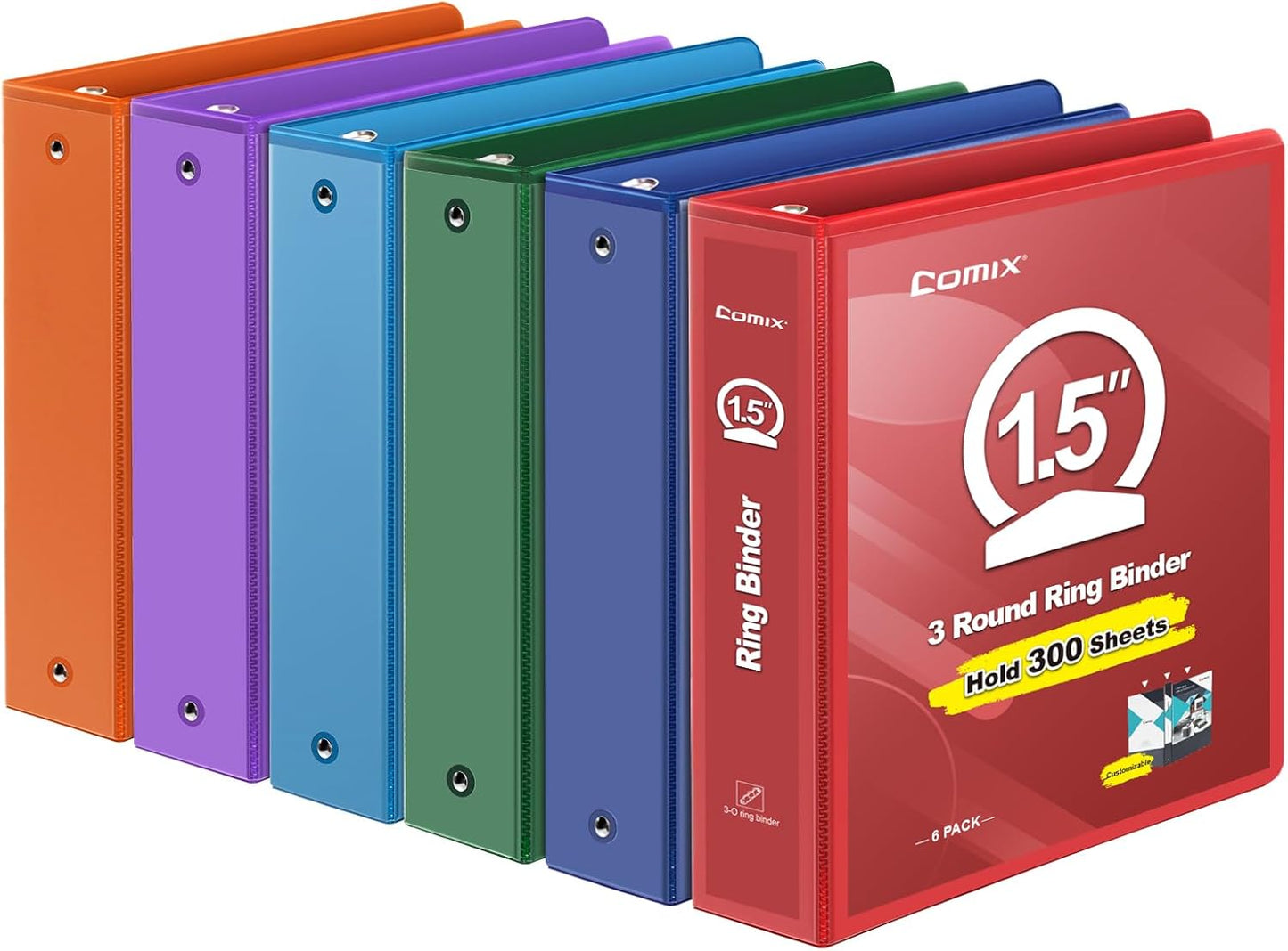 COMIX 3 Ring Binder 2 inch with Clear View Cover, 2" View Binder Holds 450 Sheets of US Letter Size Paper, 6 Pack (Green)