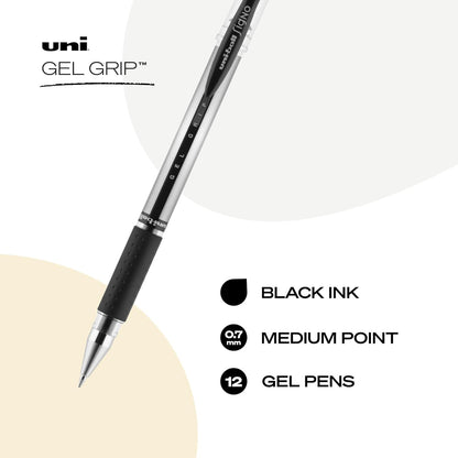uniball Gel Grip Gel Pens, Medium Point (0.7mm), Blue, 12 Pack